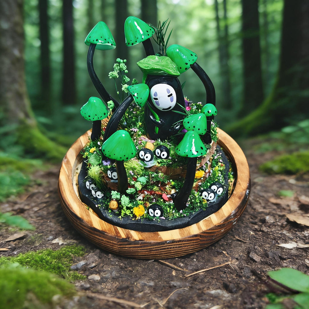 StarlitCarat Handmade Green Mushroom Night Light 6.3in Wood