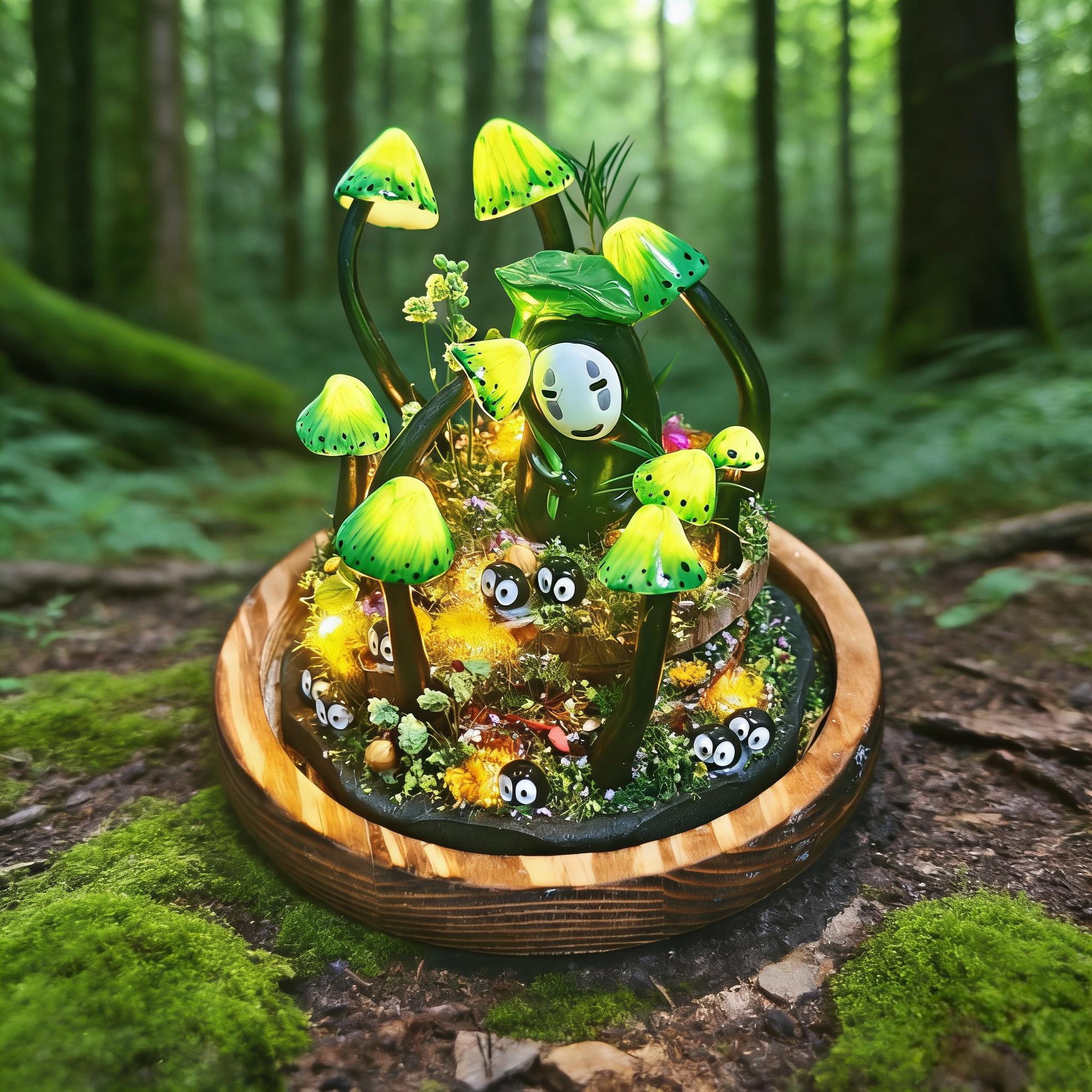 StarlitCarat Handmade Green Mushroom Night Light 6.3in Wood
