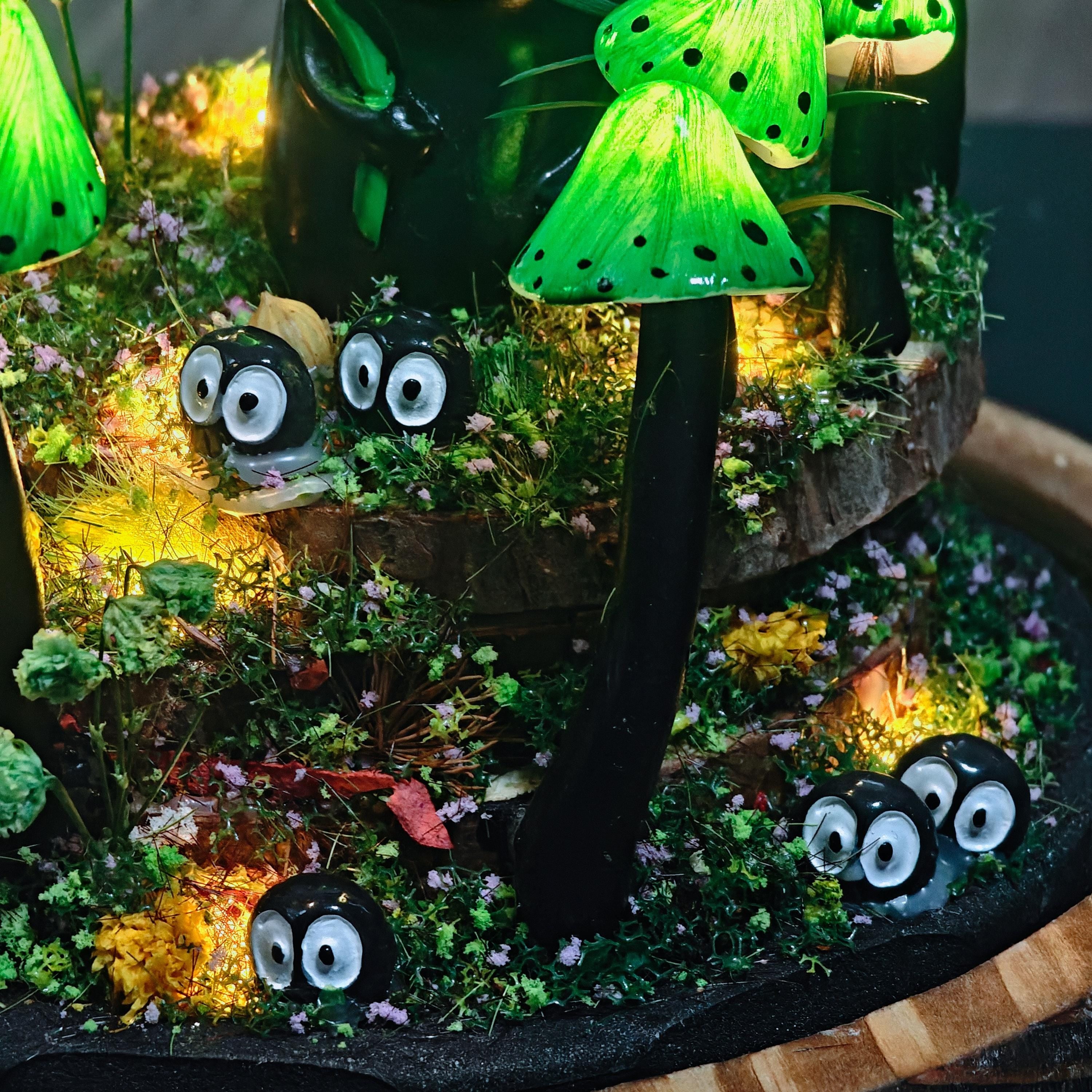 StarlitCarat Handmade Green Mushroom Night Light 6.3in Wood