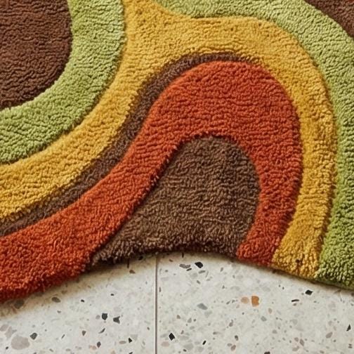 RugverseCreations Retro 70s Psychedelic Swirl Hand Tufted Wool Rug
