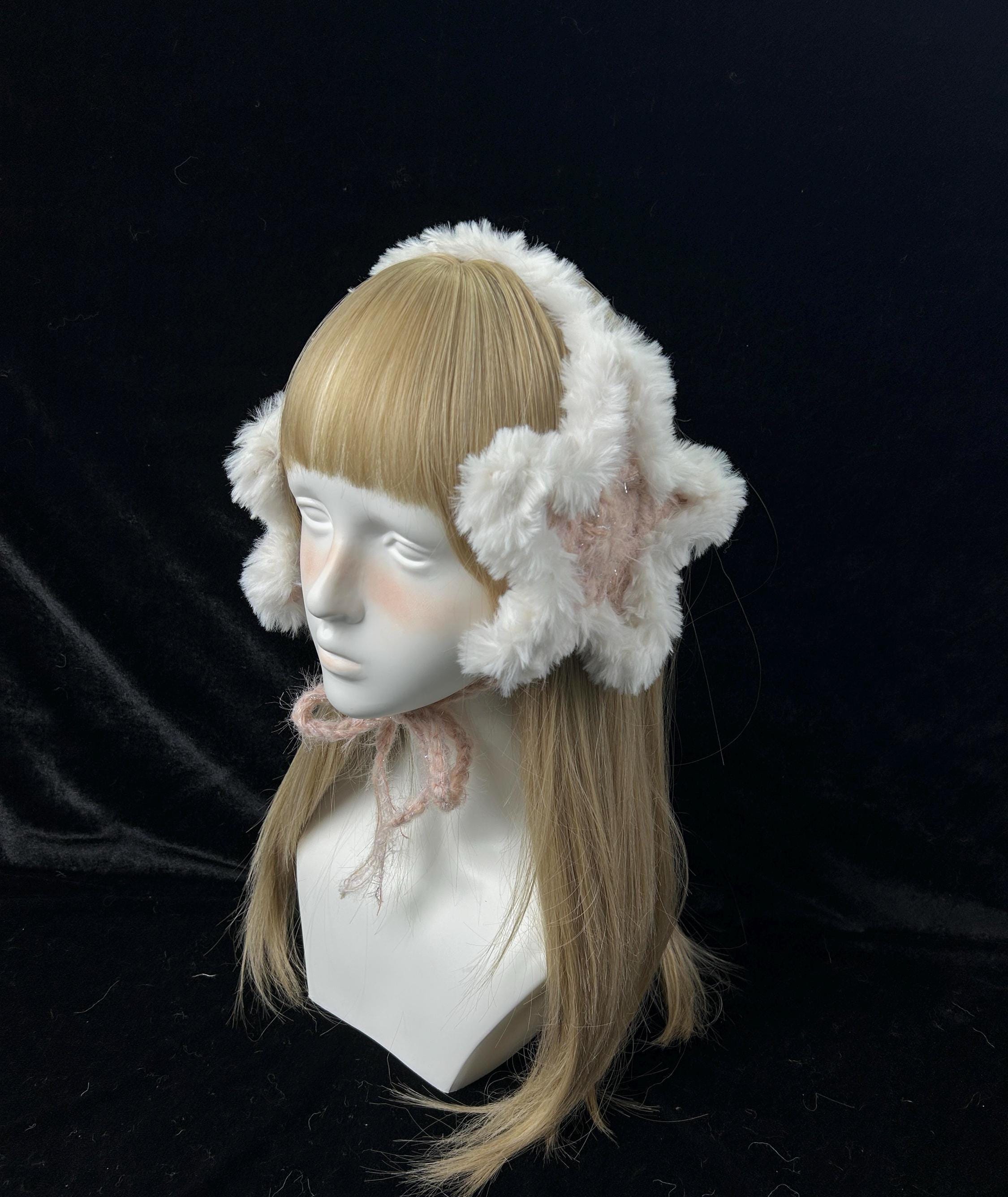 StellarPride Pink Star Crochet Headband - White Cozy Ear Warmer