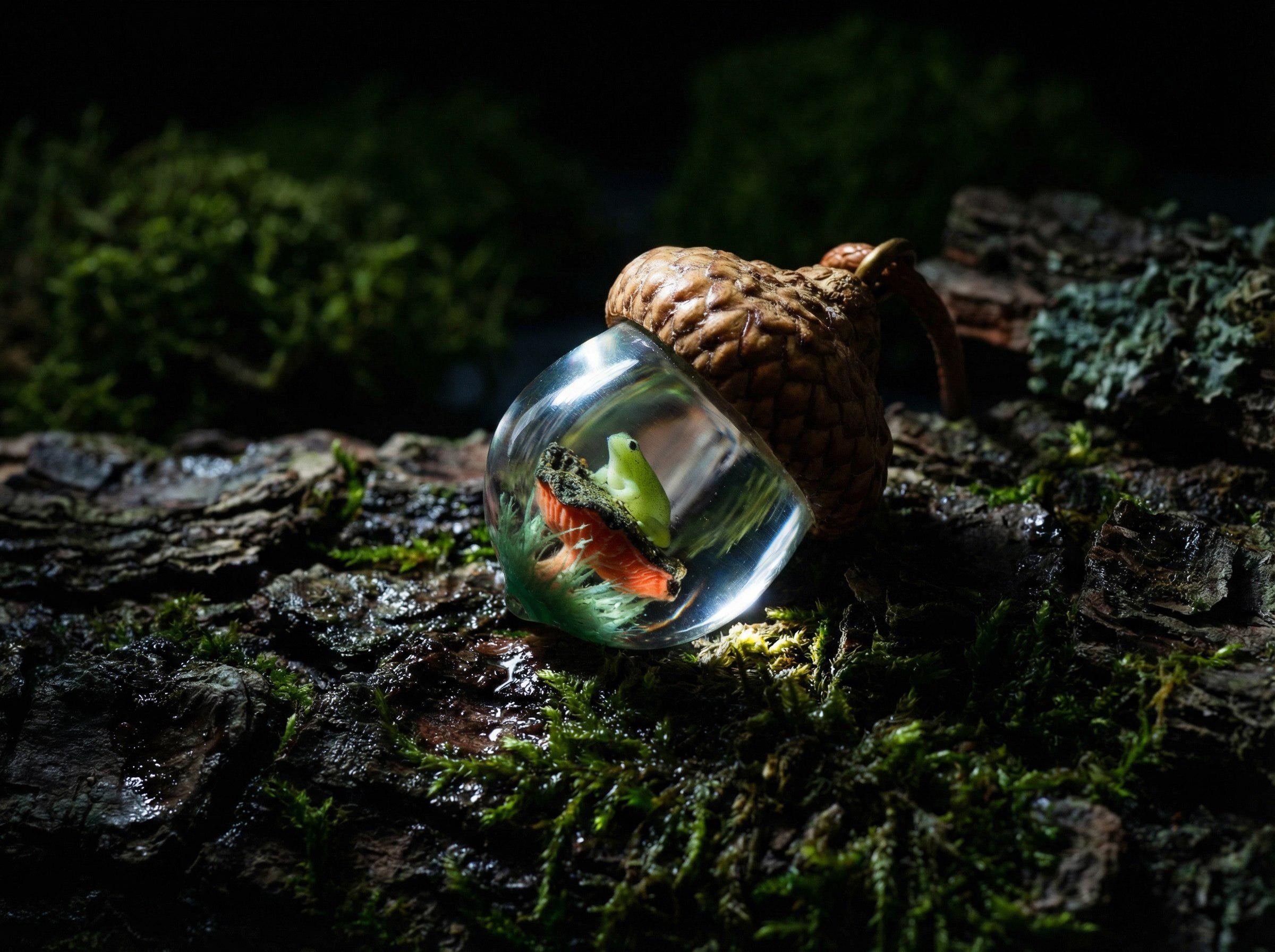 TinyNatureWorks Acorn Pendant Necklace With Mushroom Frog Resin Jewelry
