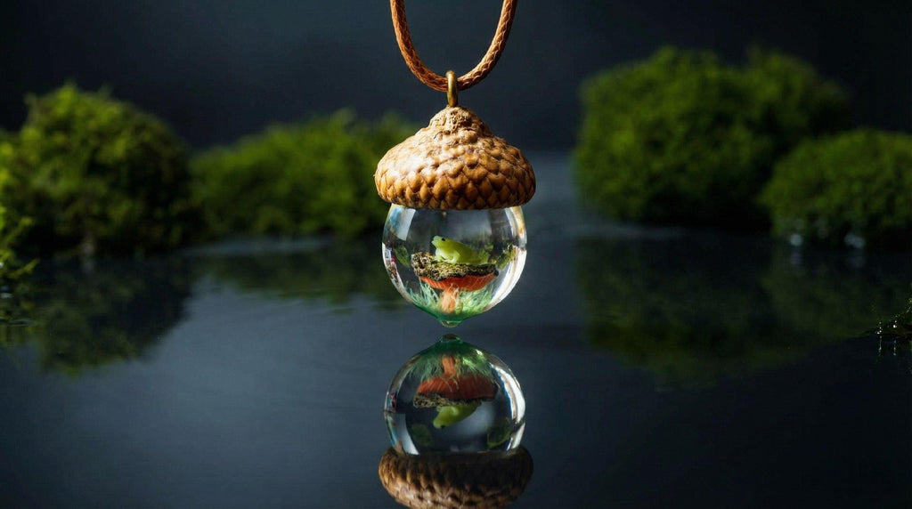 TinyNatureWorks Acorn Pendant Necklace With Mushroom Frog Resin Jewelry