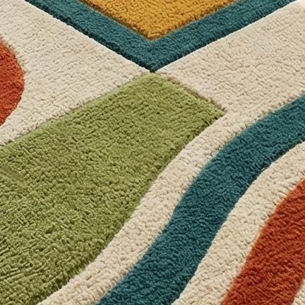 RugverseCreations Mid Century Modern Abstract Square Wool Rug - Hand Tufted