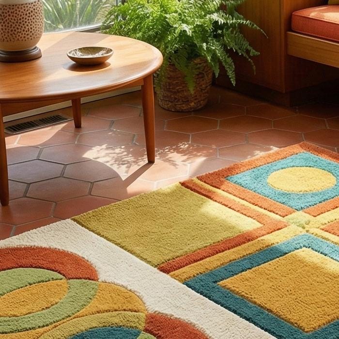 RugverseCreations Mid Century Modern Abstract Square Wool Rug - Hand Tufted