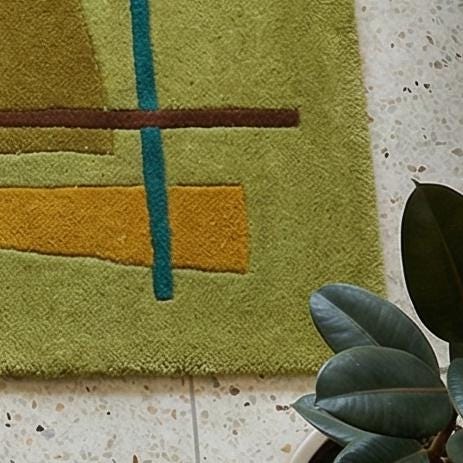 Mid Century Modern Geometric Hand Tufted Wool Rug Mustard Teal Rust