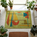 Mid Century Modern Geometric Hand Tufted Wool Rug Mustard Teal Rust