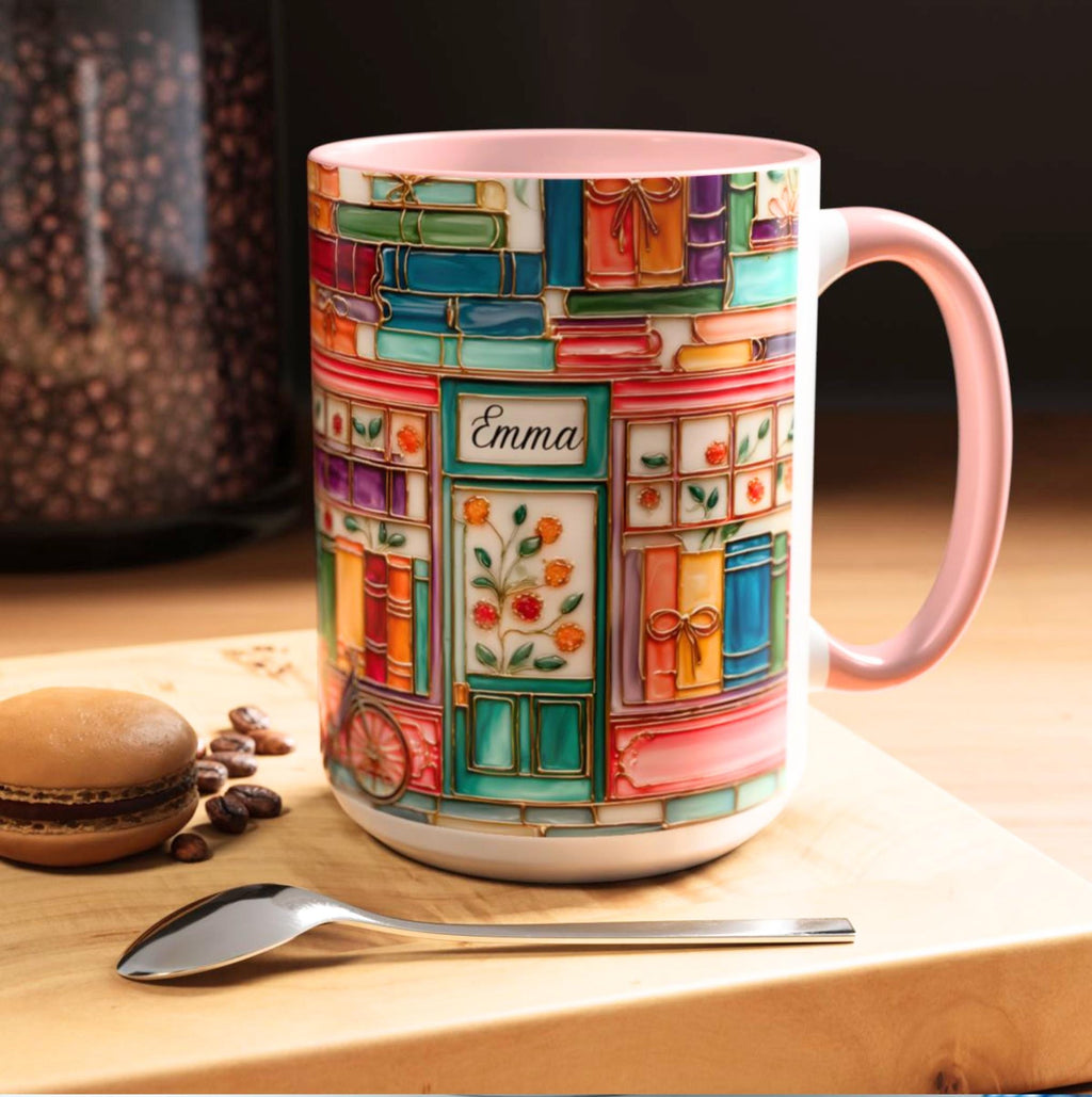 LELORESTORE Personalized Bookshelf Mug Stained Glass Ceramic Coffee Cup