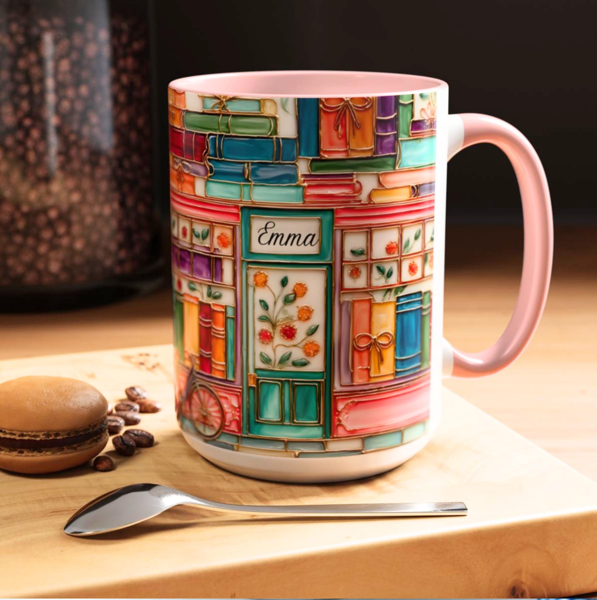 LELORESTORE Personalized Bookshelf Mug Stained Glass Ceramic Coffee Cup