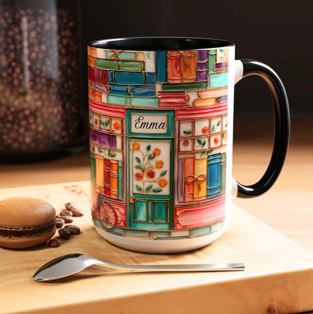 LELORESTORE Personalized Bookshelf Mug Stained Glass Ceramic Coffee Cup