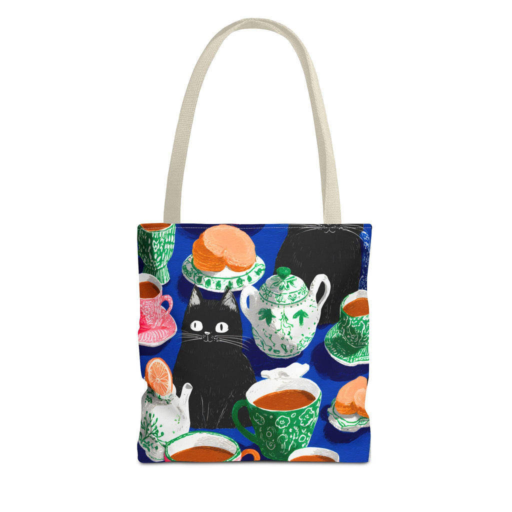 Cat & Tea Party Tote Bag, Colorful Whimsical Illustration