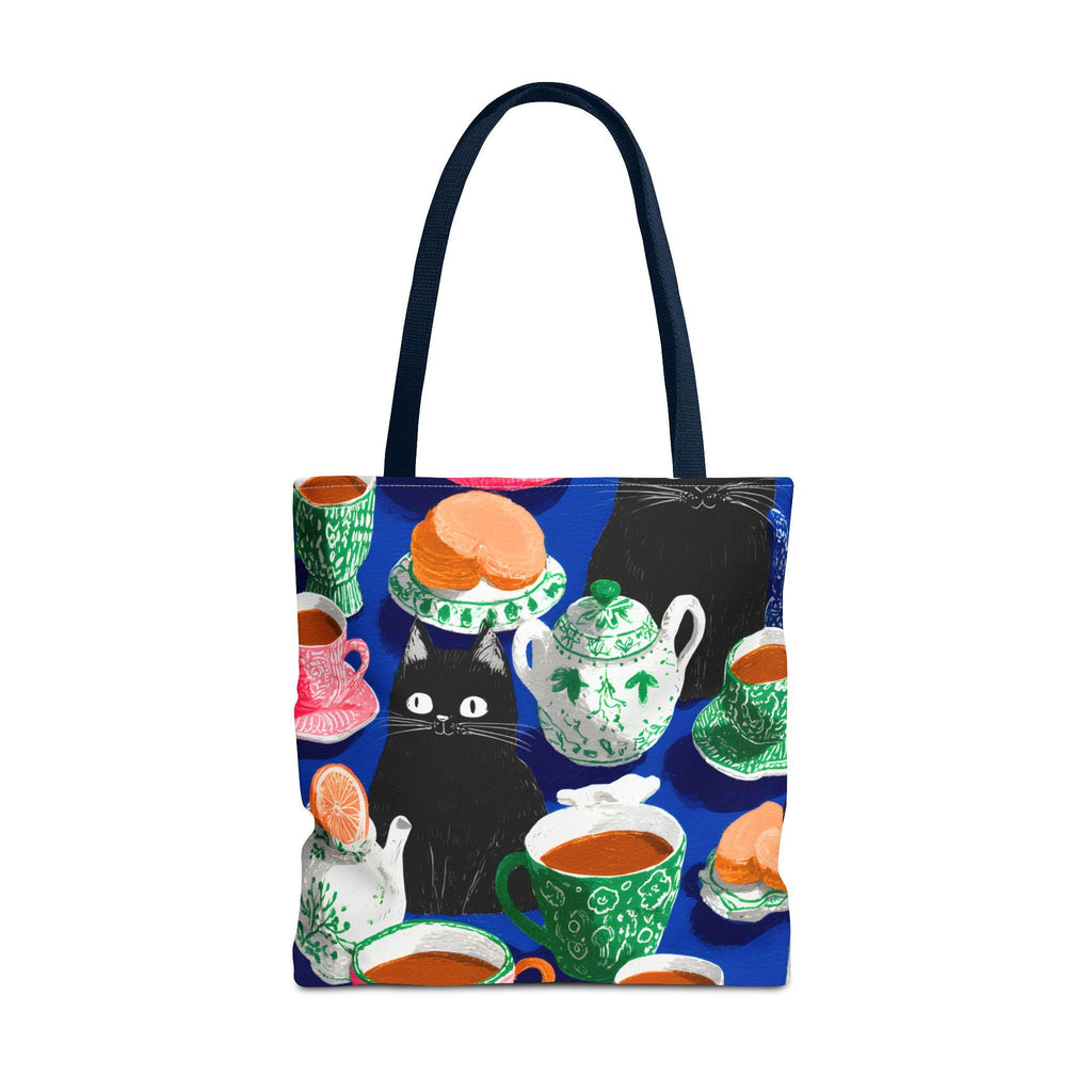Cat & Tea Party Tote Bag, Colorful Whimsical Illustration