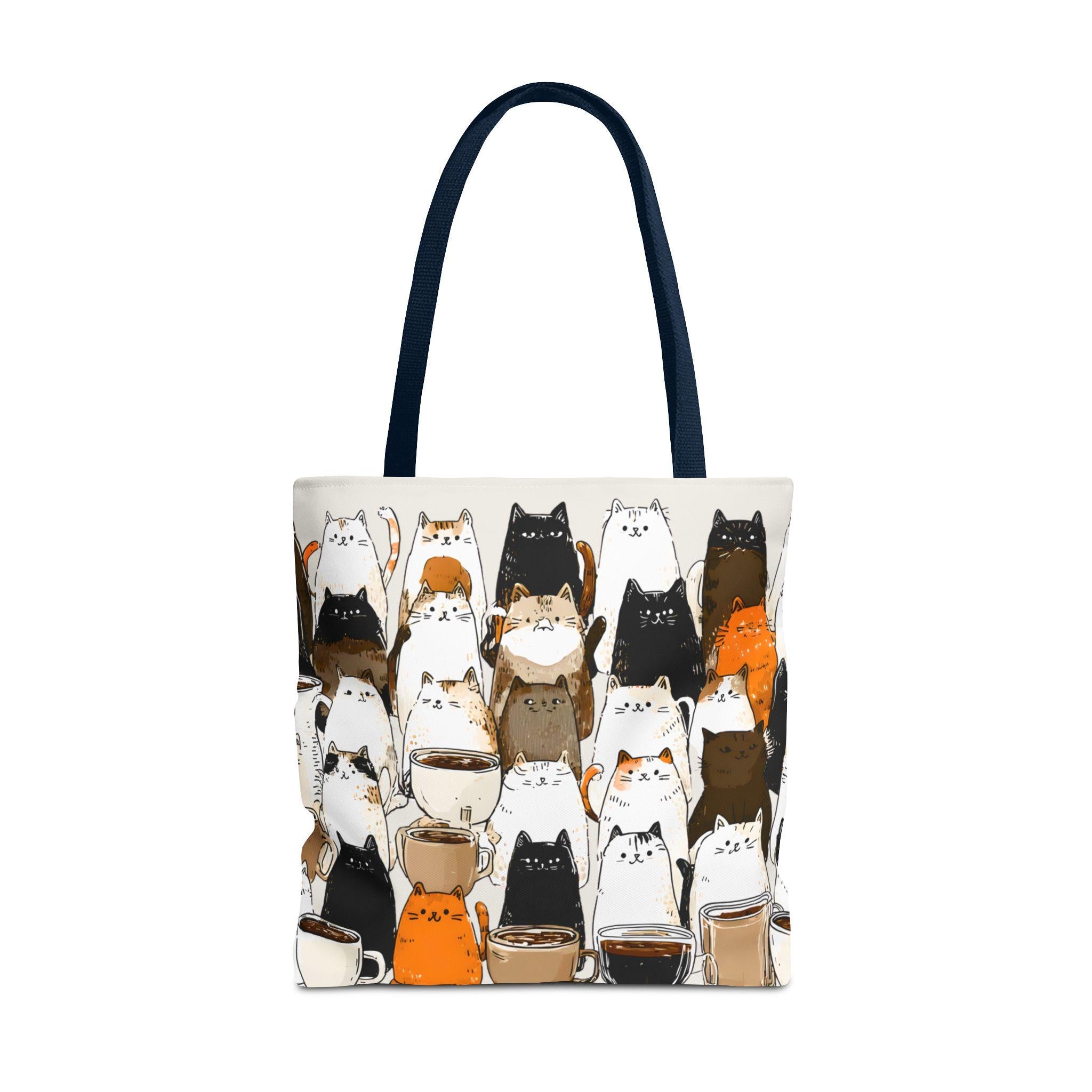 Whimsical Coffee Mug Tote Bag Brown Shopping for Cat Lovers