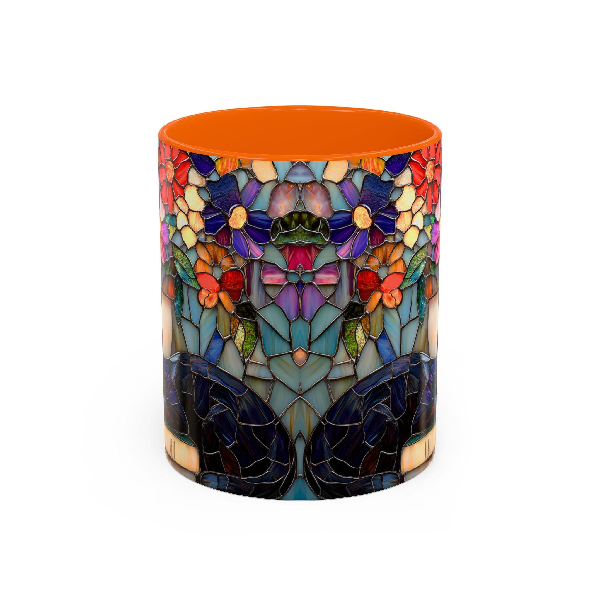 LELORESTORE Stained Glass Style Cat Mug Black Cat Floral Bookshelf Coffee Mug
