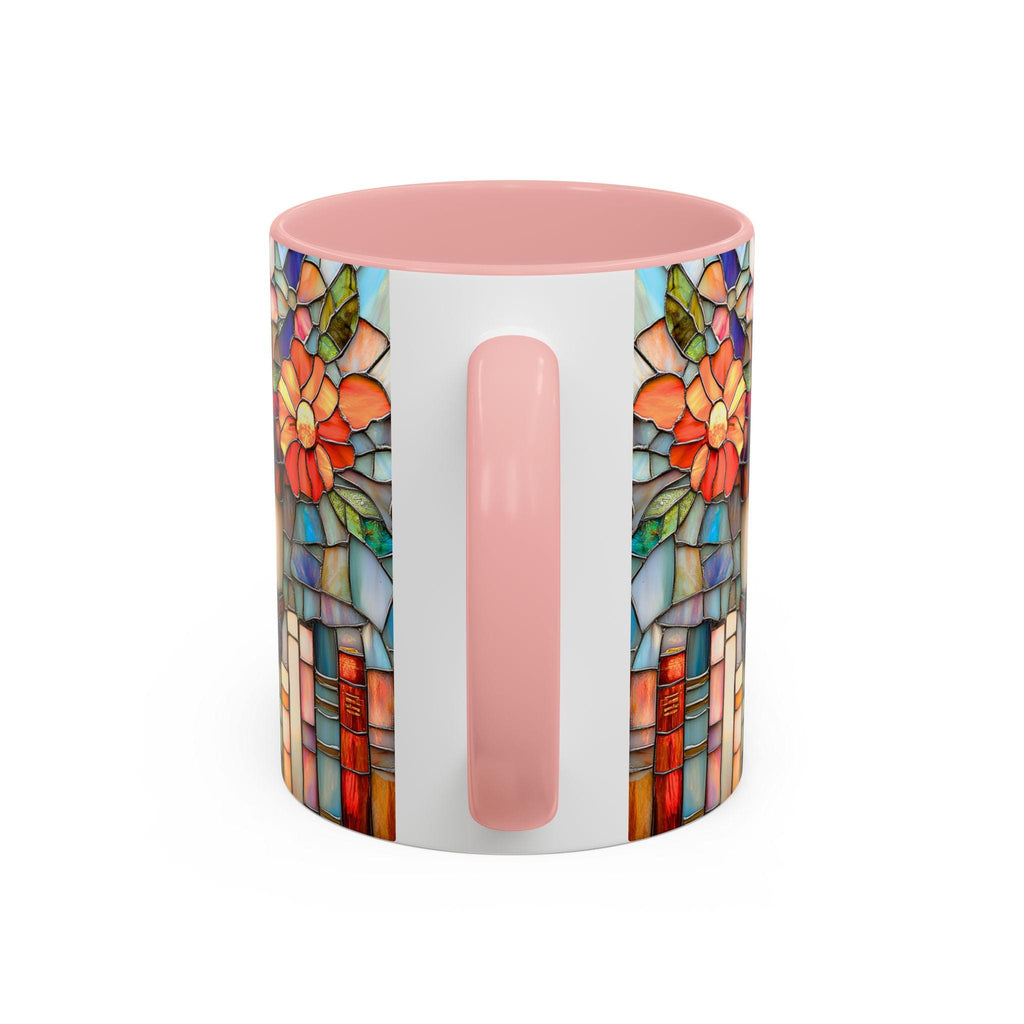 LELORESTORE Stained Glass Style Cat Mug Black Cat Floral Bookshelf Coffee Mug