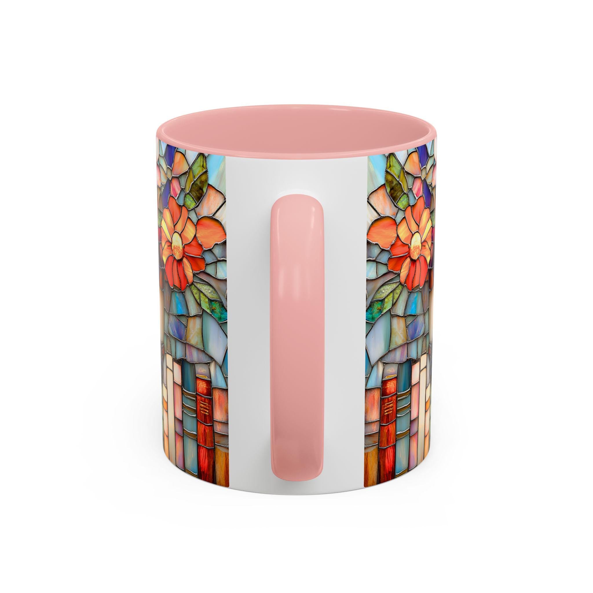 LELORESTORE Stained Glass Style Cat Mug Black Cat Floral Bookshelf Coffee Mug