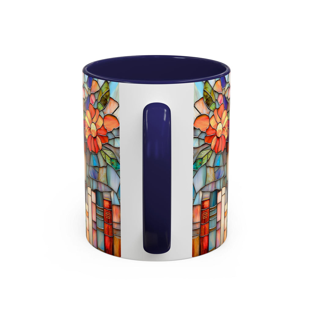 LELORESTORE Black Cat Stained Glass Style Mug Floral Bookshelf Coffee Cup 15oz