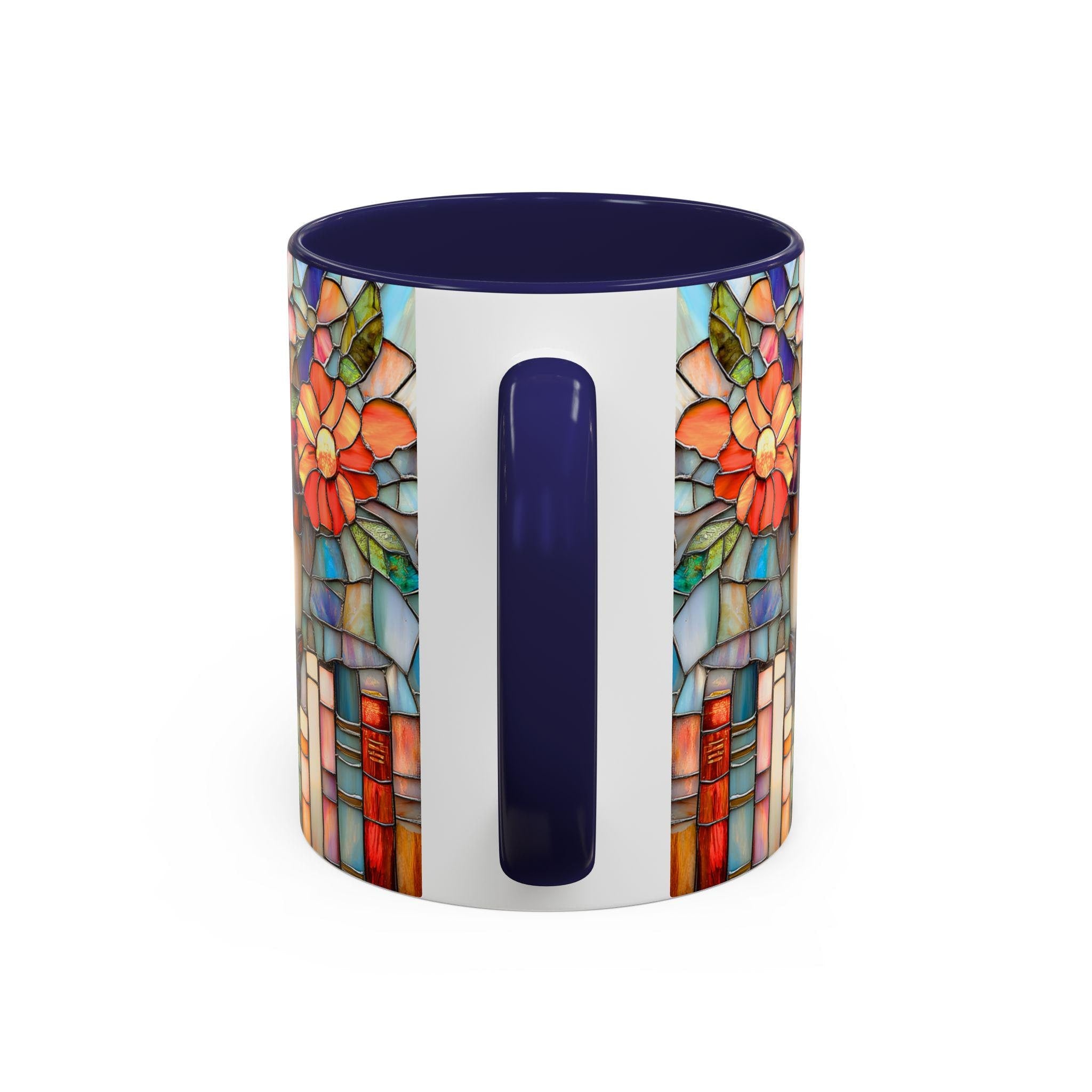 LELORESTORE Black Cat Stained Glass Style Mug Floral Bookshelf Coffee Cup 15oz