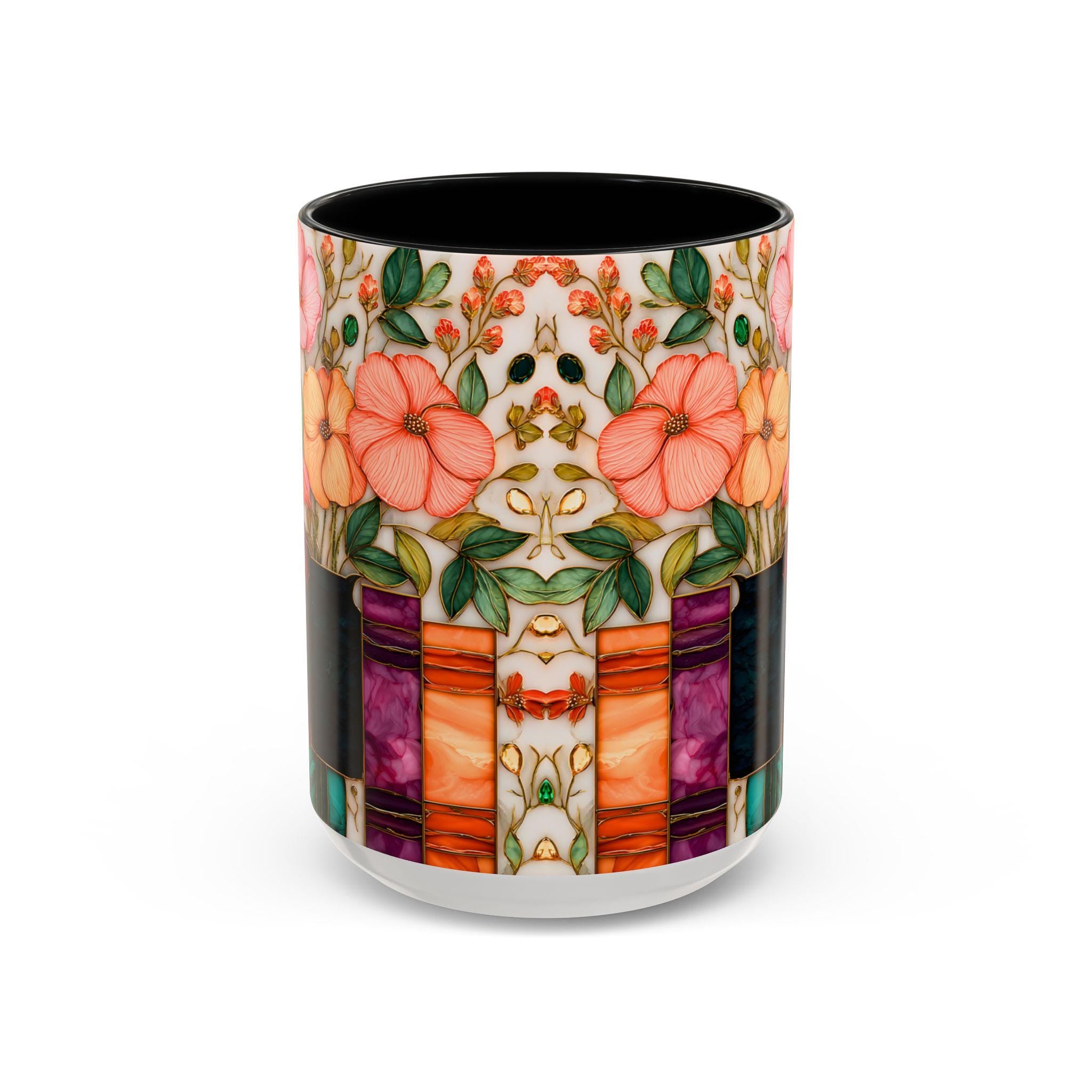 LELORESTORE Stained Glass Style Floral Bookshelf Mug 15oz