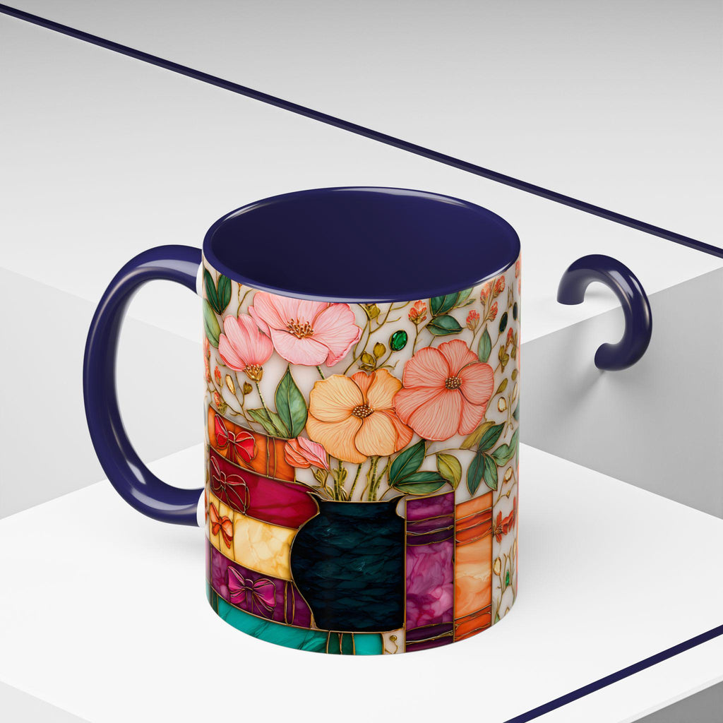 LELORESTORE Stained Glass Style Floral Bookshelf Mug 15oz