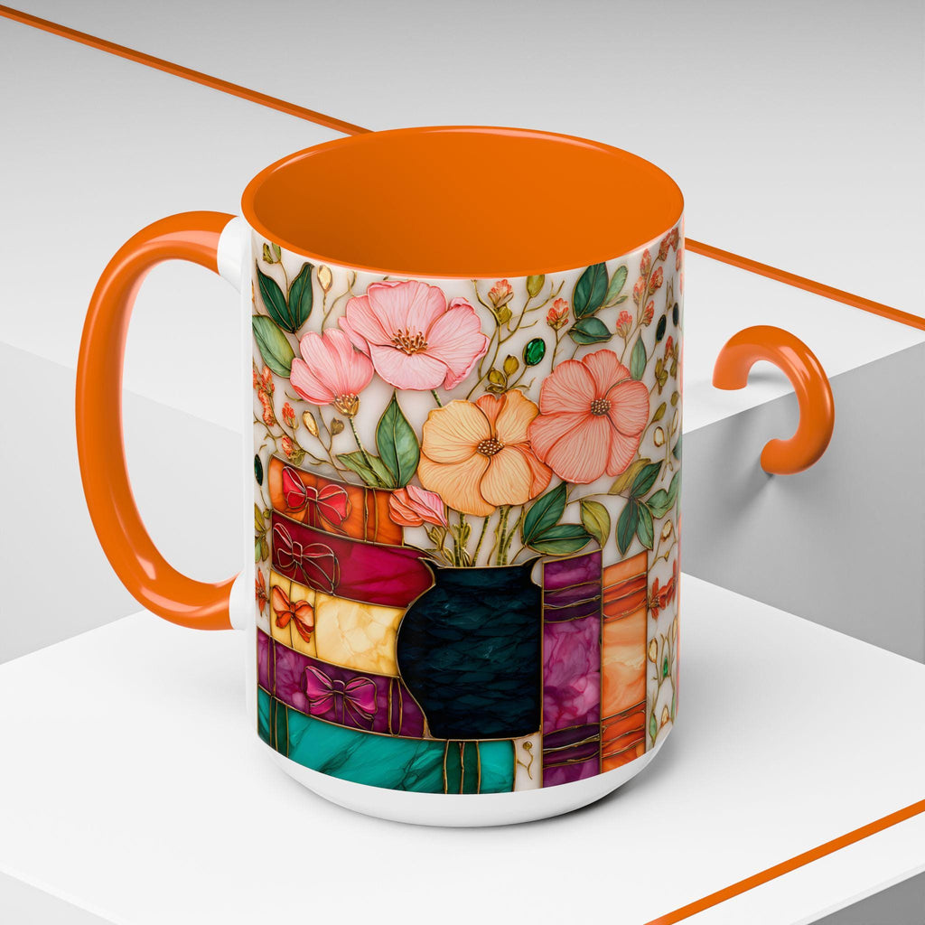 LELORESTORE Stained Glass Style Floral Bookshelf Mug 15oz