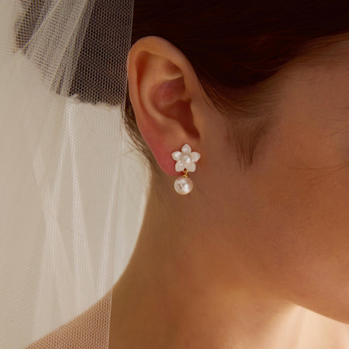 EcloraTreasures Mother of Pearl Floral Drop Earrings