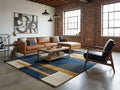 RugverseCreations Navy Blue Mustard Geometric Hand Tufted Wool Rug