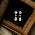 EcloraTreasures Freshwater Pearl and Crystal Bridal Drop Earrings