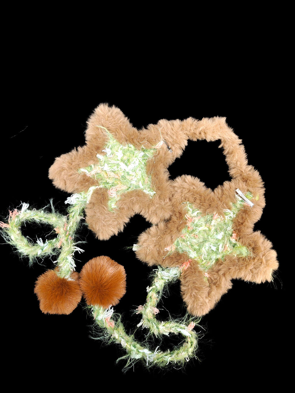 StellarPride Star Ear Muffs Brown Faux Fur Green Yarn