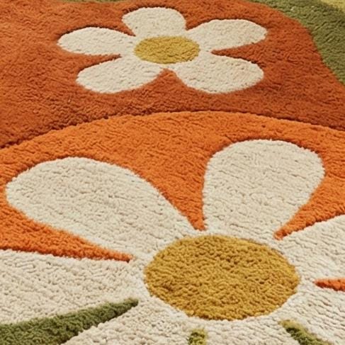 RugverseCreations Retro 70s Floral Hand Tufted Wool Rug Psychedelic Petal Pattern