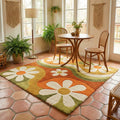 RugverseCreations Retro 70s Floral Hand Tufted Wool Rug Psychedelic Petal Pattern