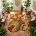 RugverseCreations Hand Tufted Wool Rug Irregular Wavy Pattern Orange Sage Green