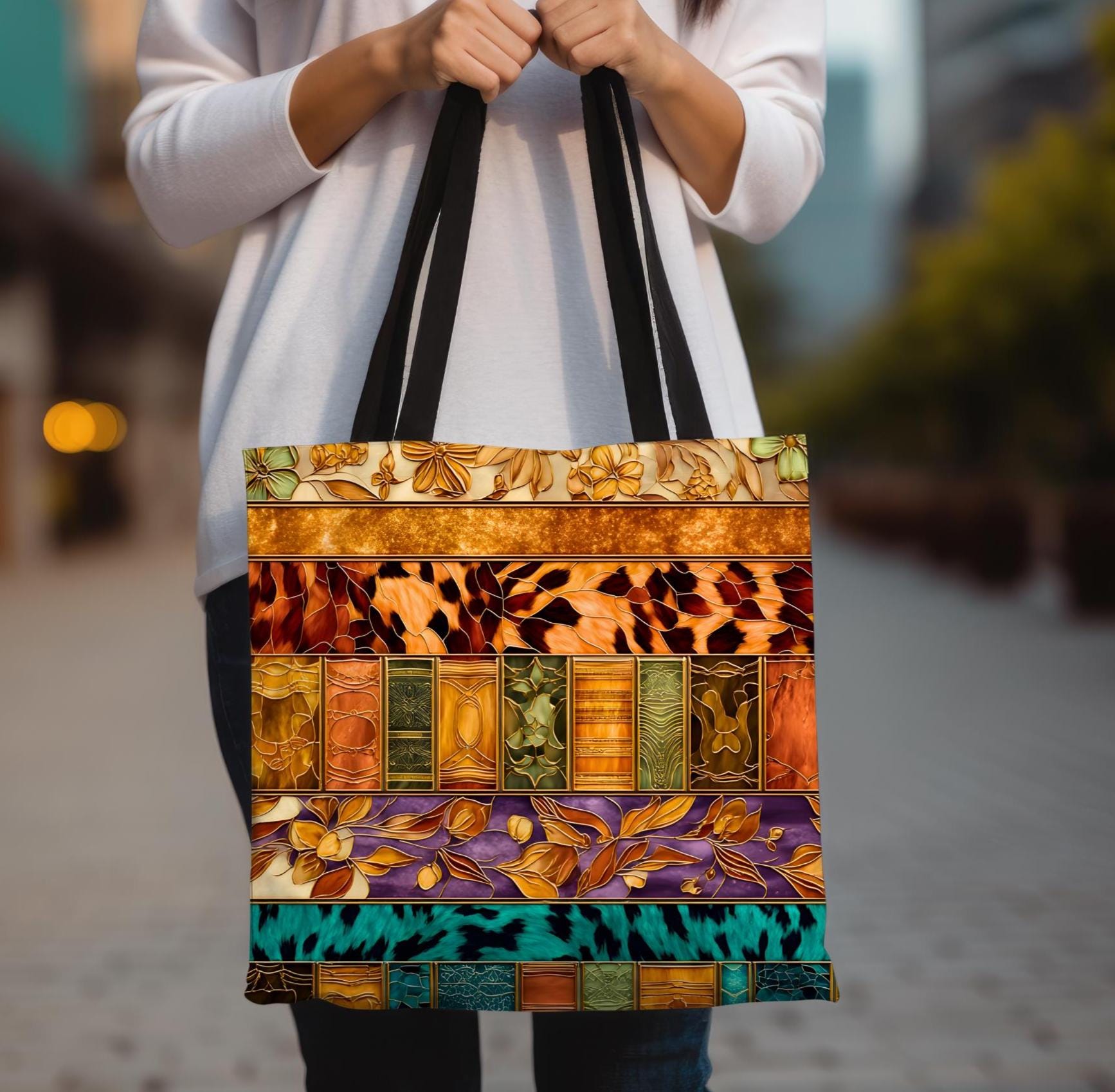 LELORESTORE Animal Print Canvas Tote Bag Leopard Tiger Pattern