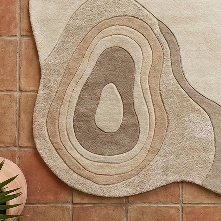 RugverseCreations Topographic Beige Hand Tufted Wool Rug