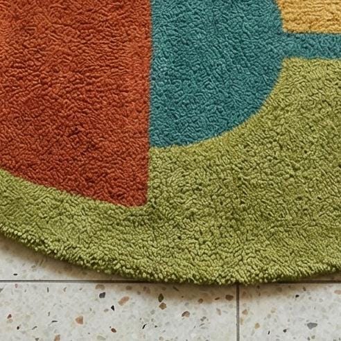 RugverseCreations Round Abstract Geometric Hand Tufted Wool Carpet Sage Green Rust Mustard