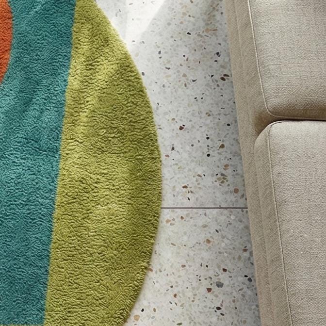 RugverseCreations Round Abstract Geometric Hand Tufted Wool Carpet Sage Green Rust Mustard