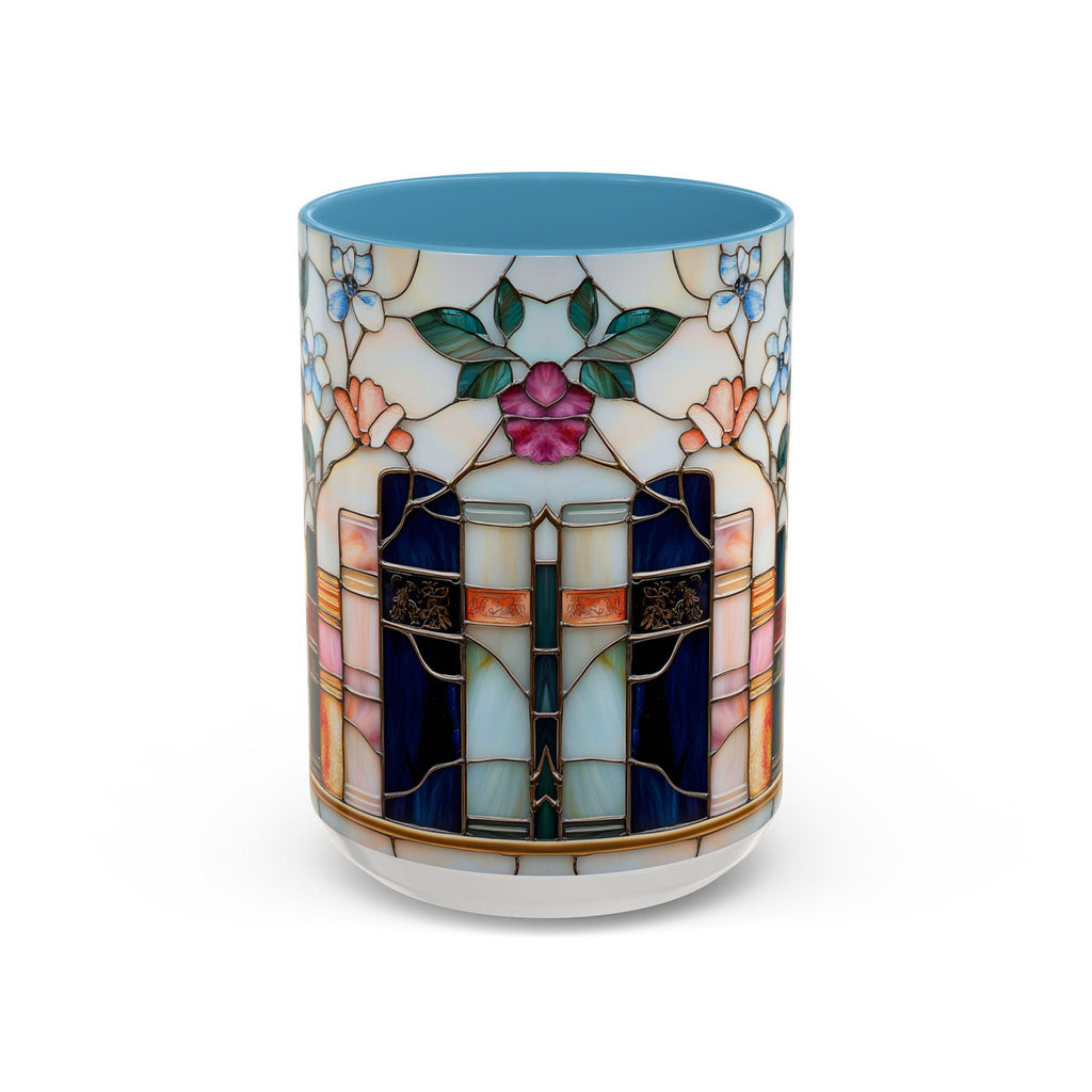 Stained Glass Floral Bookshelf Mug 15oz Ceramic Coffee Cup