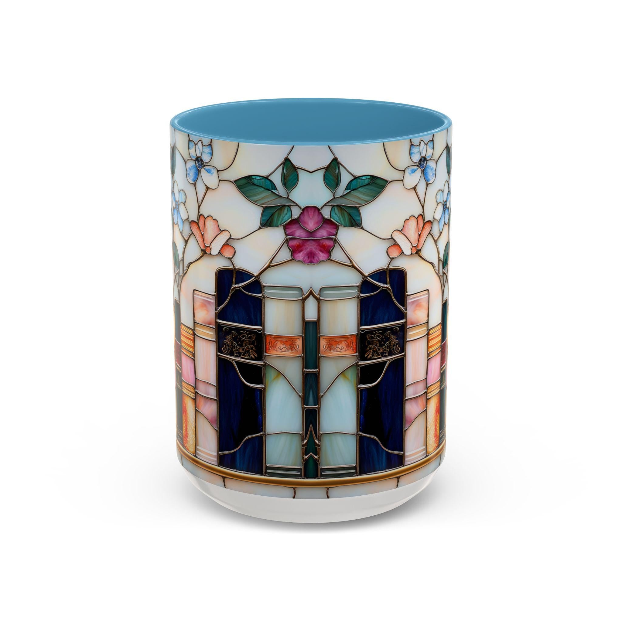 Stained Glass Floral Bookshelf Mug 15oz Ceramic Coffee Cup