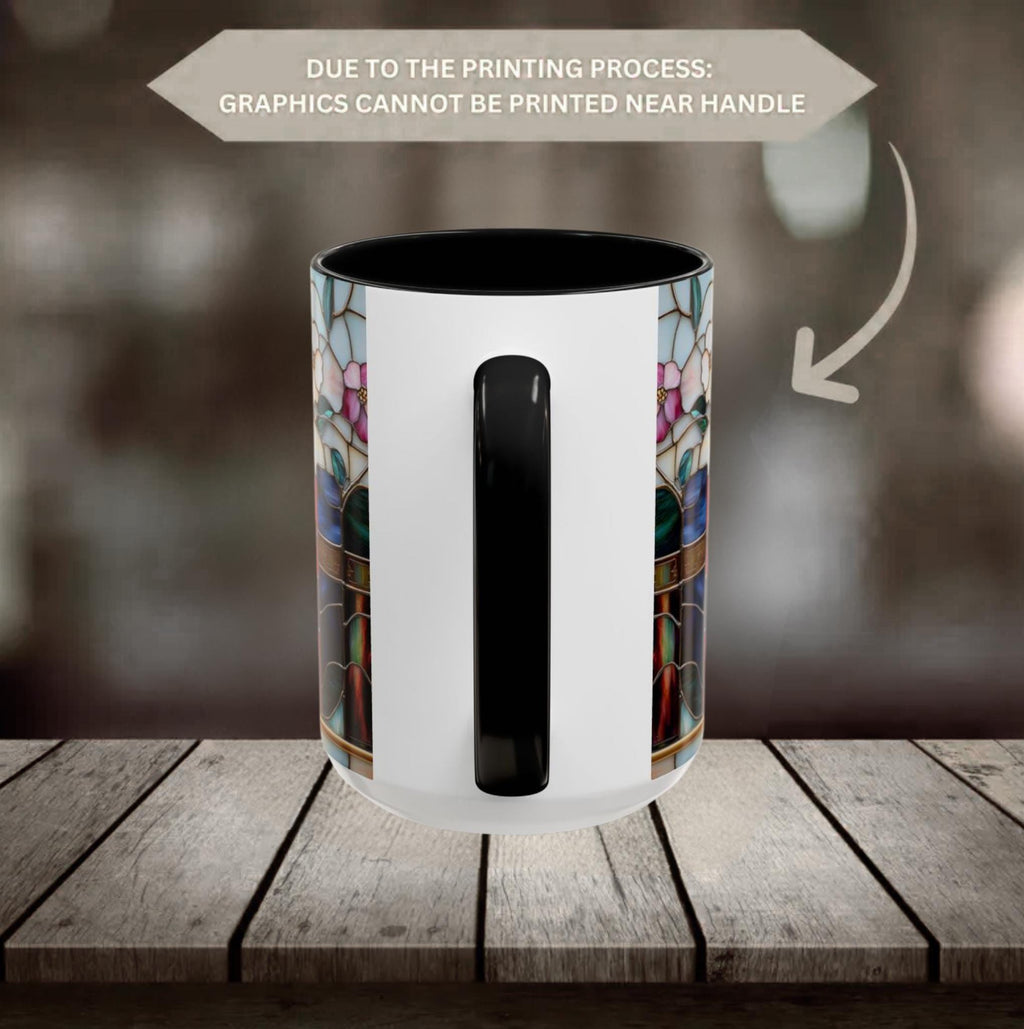 Stained Glass Floral Bookshelf Mug 15oz Ceramic Coffee Cup
