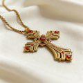 Vintage Gold Cross Pendant with Rhinestones Alloy Gothic Charm