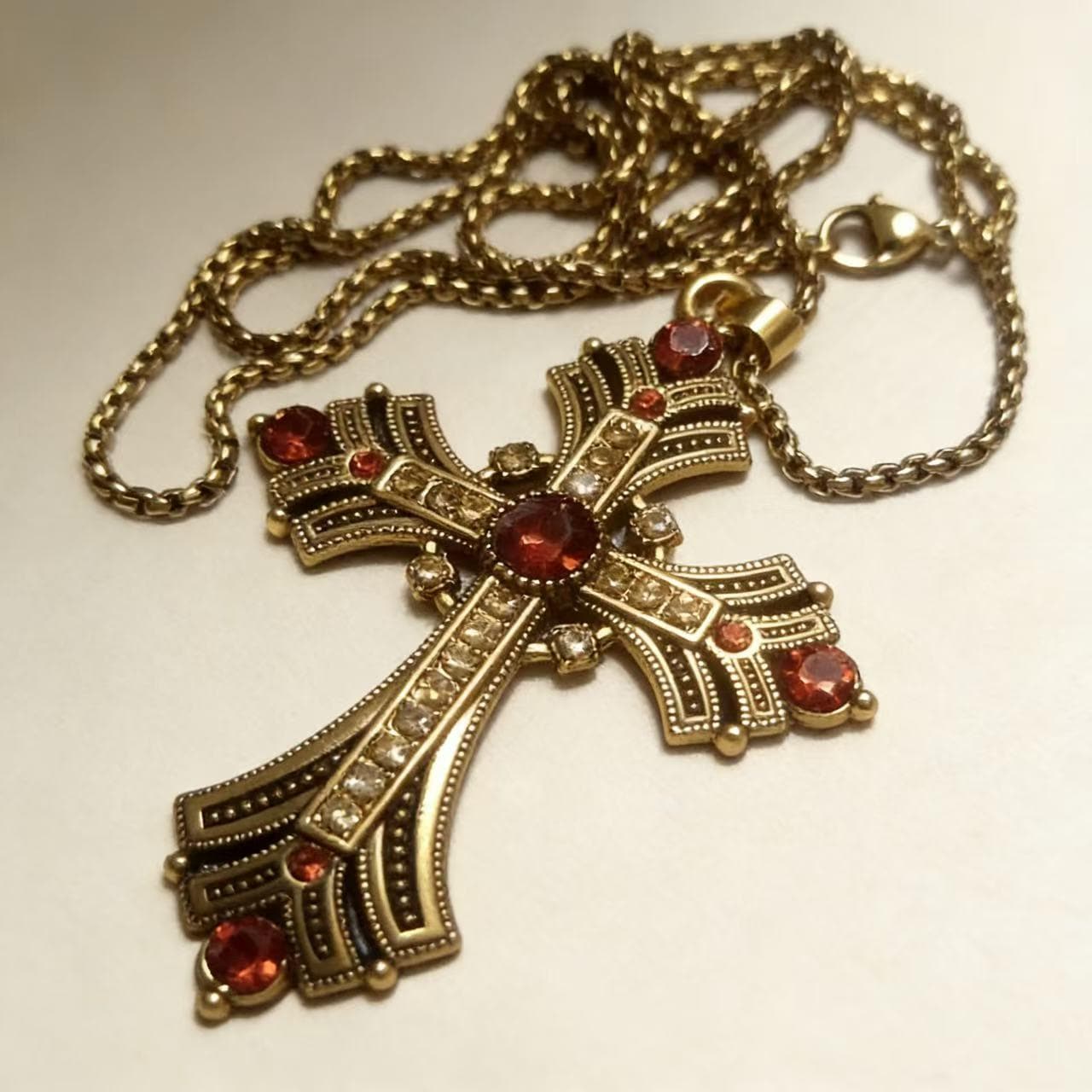 Vintage Gold Cross Pendant with Rhinestones Alloy Gothic Charm
