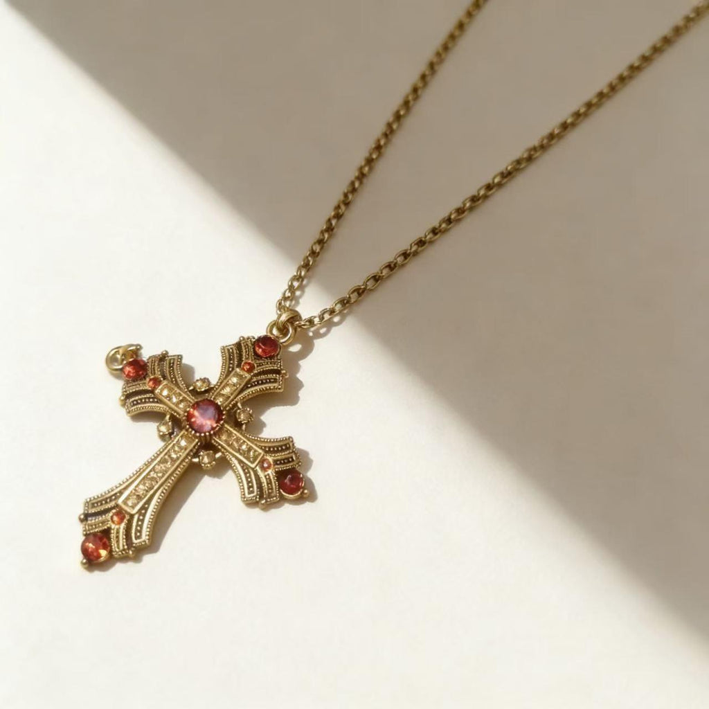 Vintage Gold Cross Pendant with Rhinestones Alloy Gothic Charm
