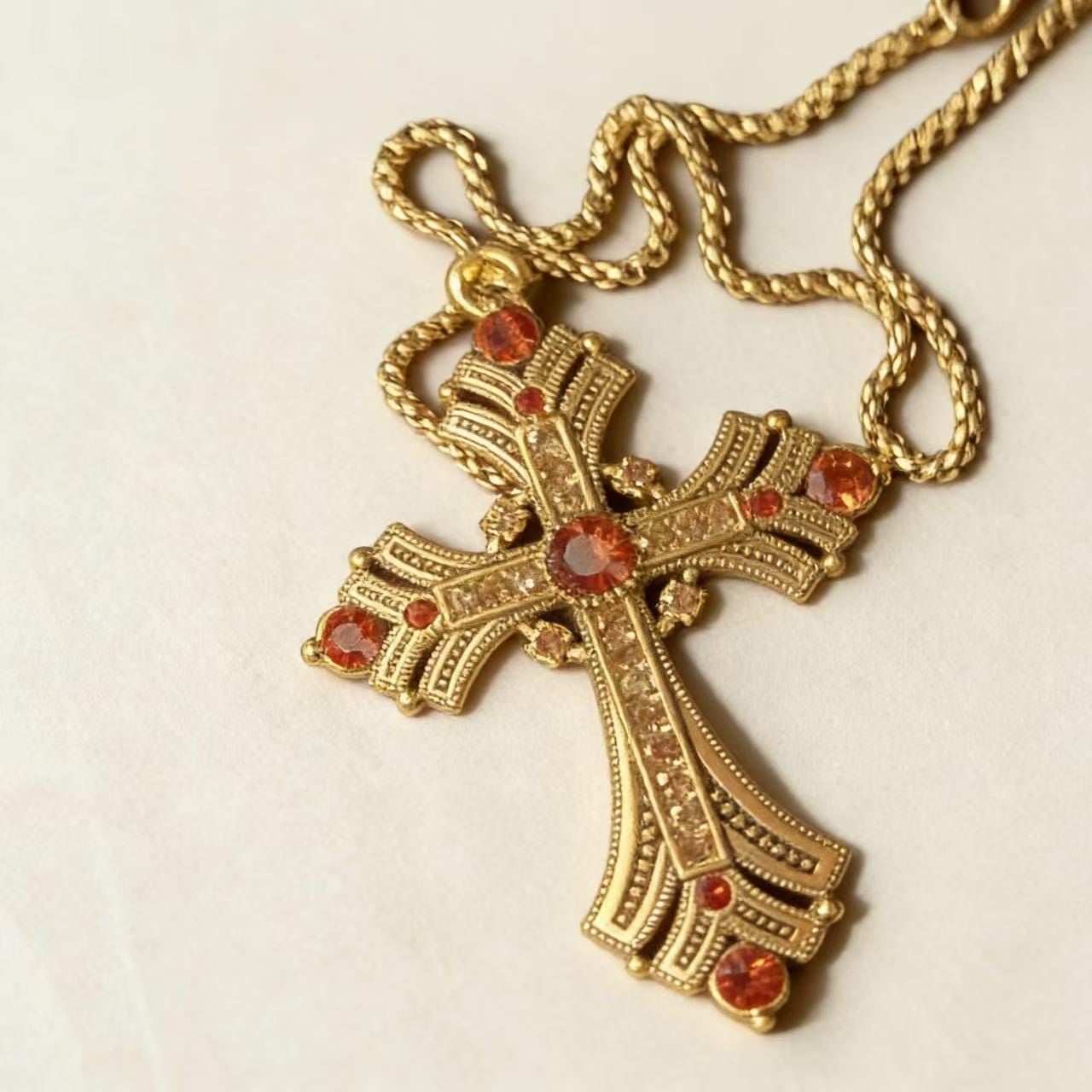Vintage Gold Cross Pendant with Rhinestones Alloy Gothic Charm