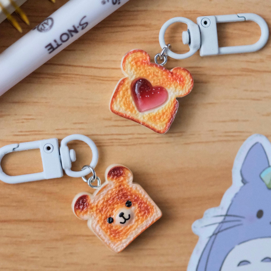 VanillaStarCafe Cozy Bear & Jelly Heart Toast Charms Polymer Clay 1in