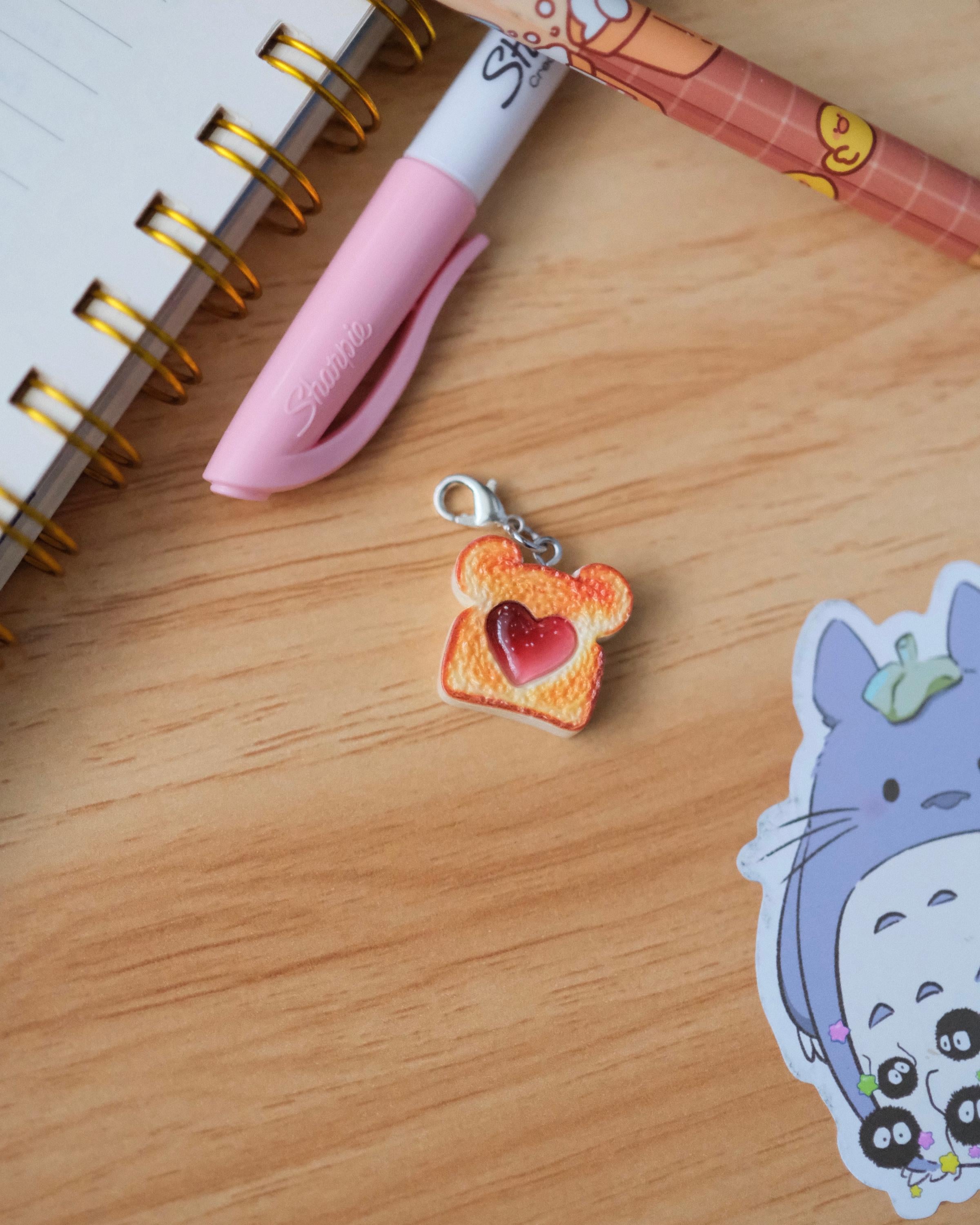 VanillaStarCafe Cozy Bear & Jelly Heart Toast Charms Polymer Clay 1in