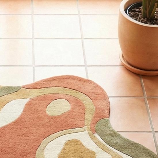 RugverseCreations Organic Abstract Hand Tufted Wool Rug Terracotta Sage Green