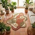 RugverseCreations Organic Abstract Hand Tufted Wool Rug Terracotta Sage Green