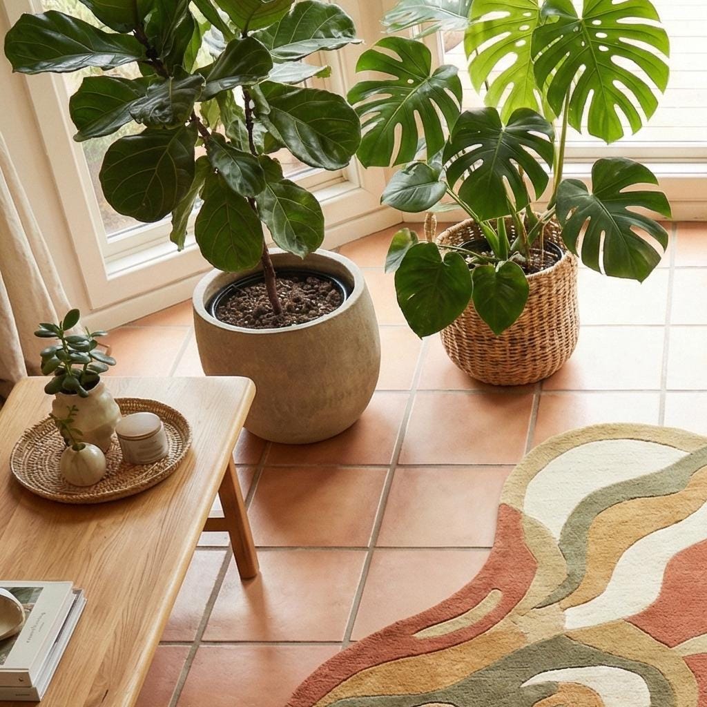 RugverseCreations Organic Abstract Hand Tufted Wool Rug Terracotta Sage Green