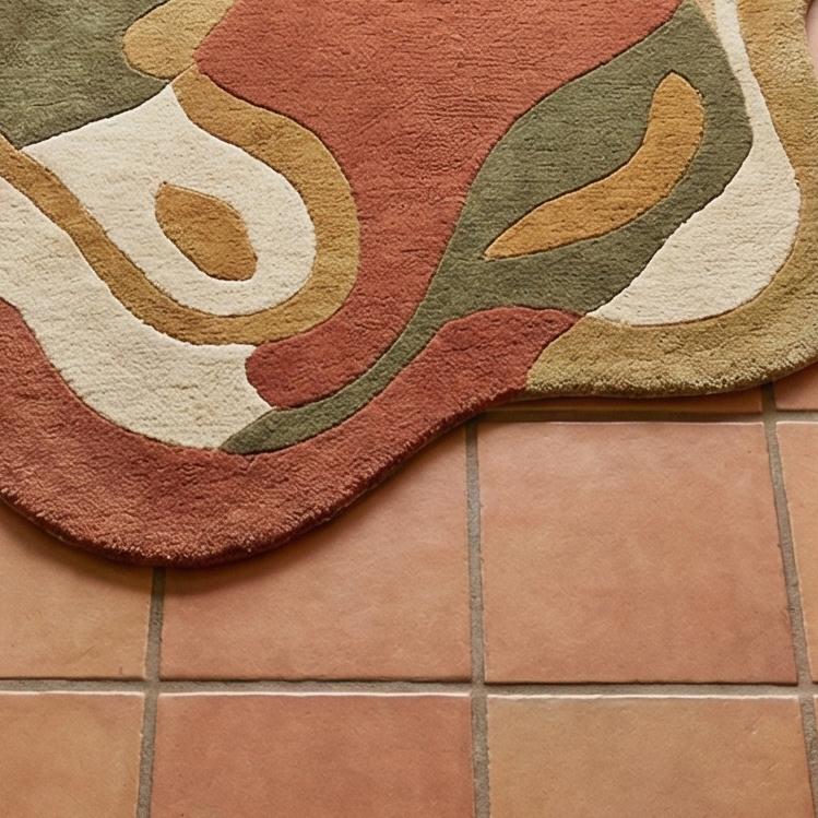 RugverseCreations Organic Abstract Hand Tufted Wool Rug Terracotta Sage Green