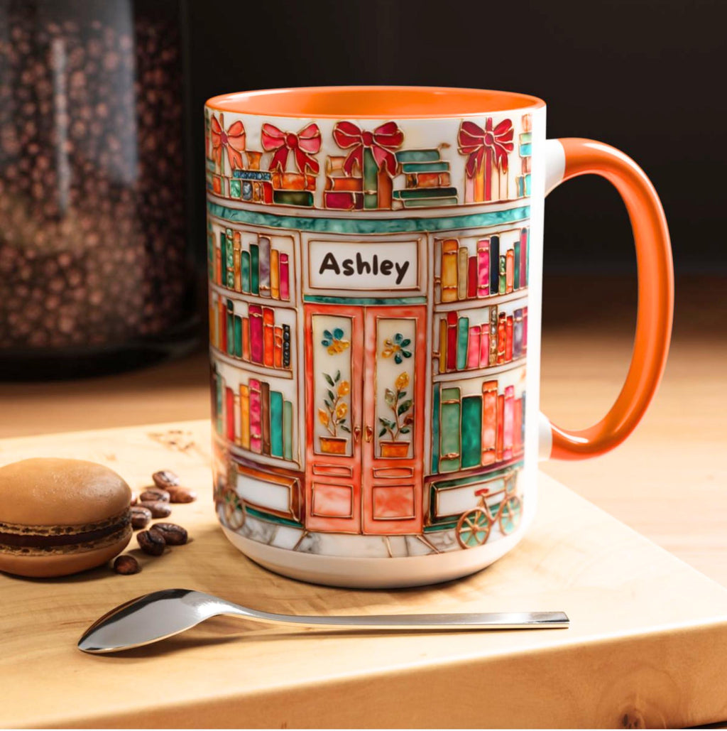 LELORESTORE Floral Bookshelf Bookish Mug Stained Glass Ceramic Coffee Cup